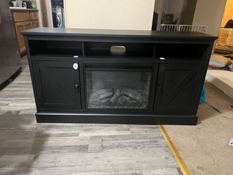 Black TV Stand with Electric Fireplace Insert