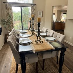 Black Pottery Barn Dining Table w/ 6 Upholstered Chairs