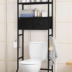 Black Over The Toilet Storage Shelf With Drawers 