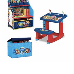 PAW Patrol 3-Piece Art & Play Toddler Room-in-a-Box by Delta Children – Includes Draw & Play Desk, Art & Storage Station & Fabric Toy Box