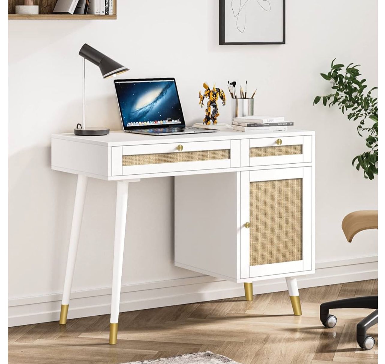Brand New In The Box- Writing Desk with Storage,Home Office Computer Desk with 2 Drawer,White Makeup Vanity Desk for Bedroom