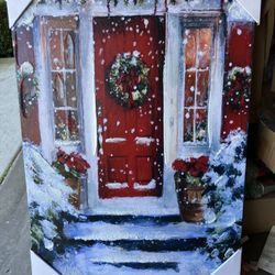 LED Christmas Wall Canvas Art. Canvas measures 36\"W x 24\"H x 1.5\"D and has 16 LED lights