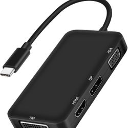 New! USB C to HDMI VGA DVI DP Adapter, 4 in 1 USB C Multiport 4K Adapter for MacBook Air, MacBook Pro, XPS, and More