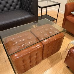 TWO BROWN LEATHER SEATING CUBES