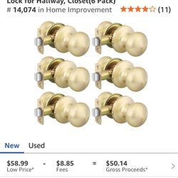 Goldenwarm Gold Closet Door Knobs, Passage Door Knobs, Brushed Gold Door knob Without Lock for Hallway, Closet(6 Pack)