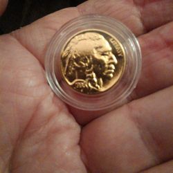 1936 Golden Indian Head Buffalo Nickel, Very Rare And Collectible Coin.
