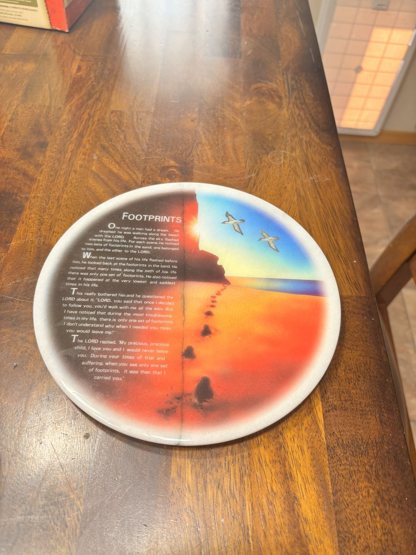 Vintage Footprints in the sand, marble trivet