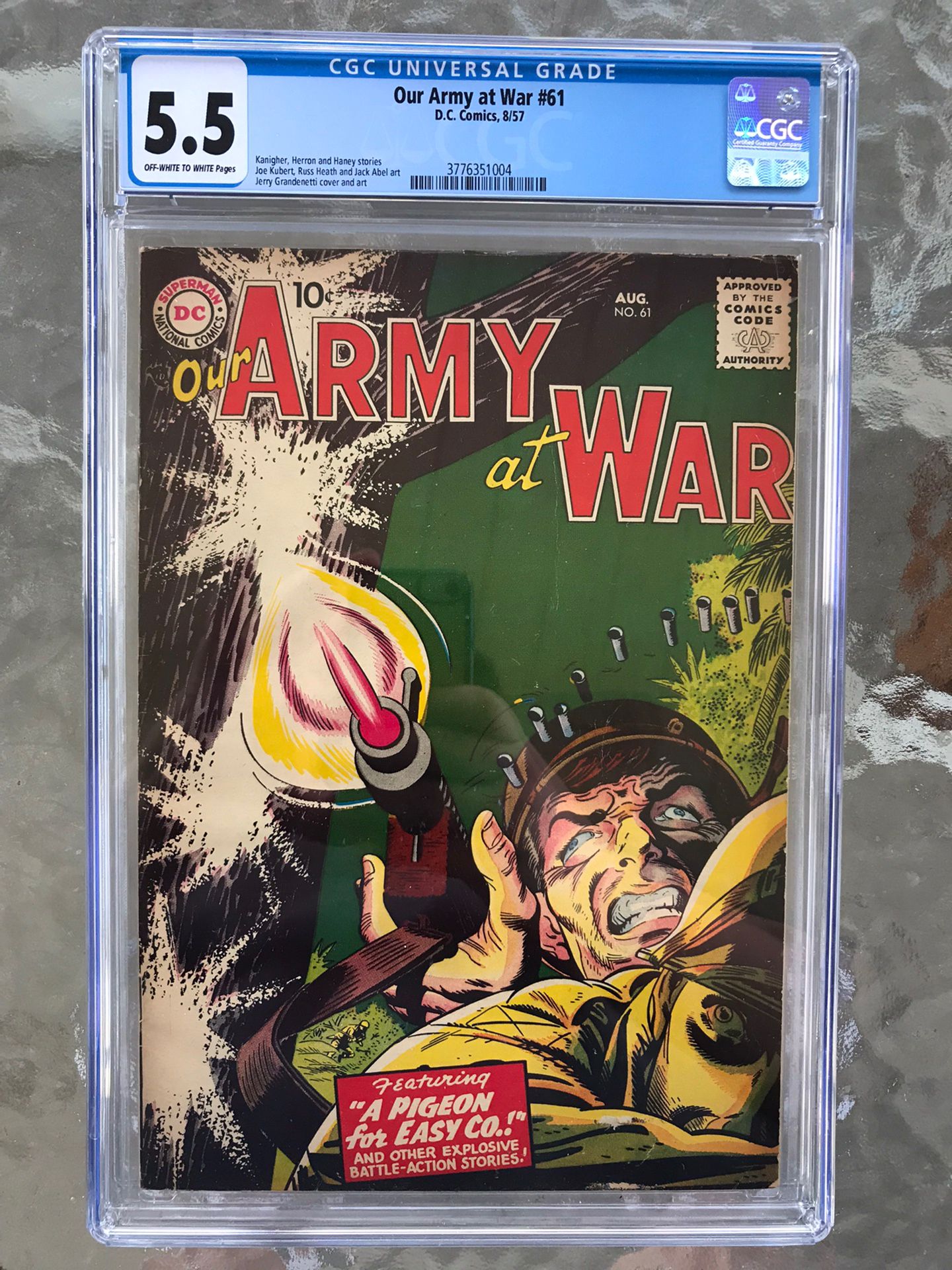 Our Army at War #61 (1957) CGC 5.5 — O/w to White Pages; Joe Kubert & Kanigher