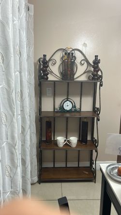 Wrought Iron and Wood Baker's Rack