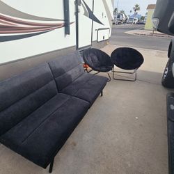 Black Futon And Saucer Chairs