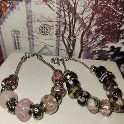 #2378, TWO VENETIAN LAMPWORK GLASS, SILVER PLATED BRACELETS, RARE 