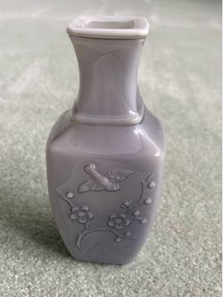 Vintage Avon Spring Dynasty Fragranced Vase Azure Blue Bird Floral 1982 7"