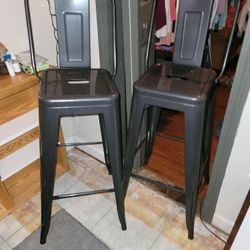 4ft Grey Metal Bar Stools -2 