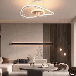 19.6 in. Smart Indoor White Irregular Modern Low Profile Semi Flush Mount Ceiling Fan LED Light with Remote Control App