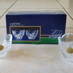 Vintage 1991 Pair Ancona CRISTAL D'argues France Candle Holders.New  in original  box.
