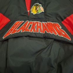Chicago Blackhawks "Center Ice" 90s Vintage Starter PullOver HalfZip Puffer Coat
