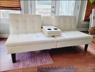Futon Faux Leather Beige Brand New