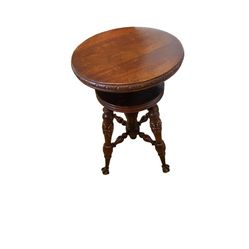 GERTS Chicago Antique Adjustable Mahogany Piano Stool with Glass Ball Claw Feet