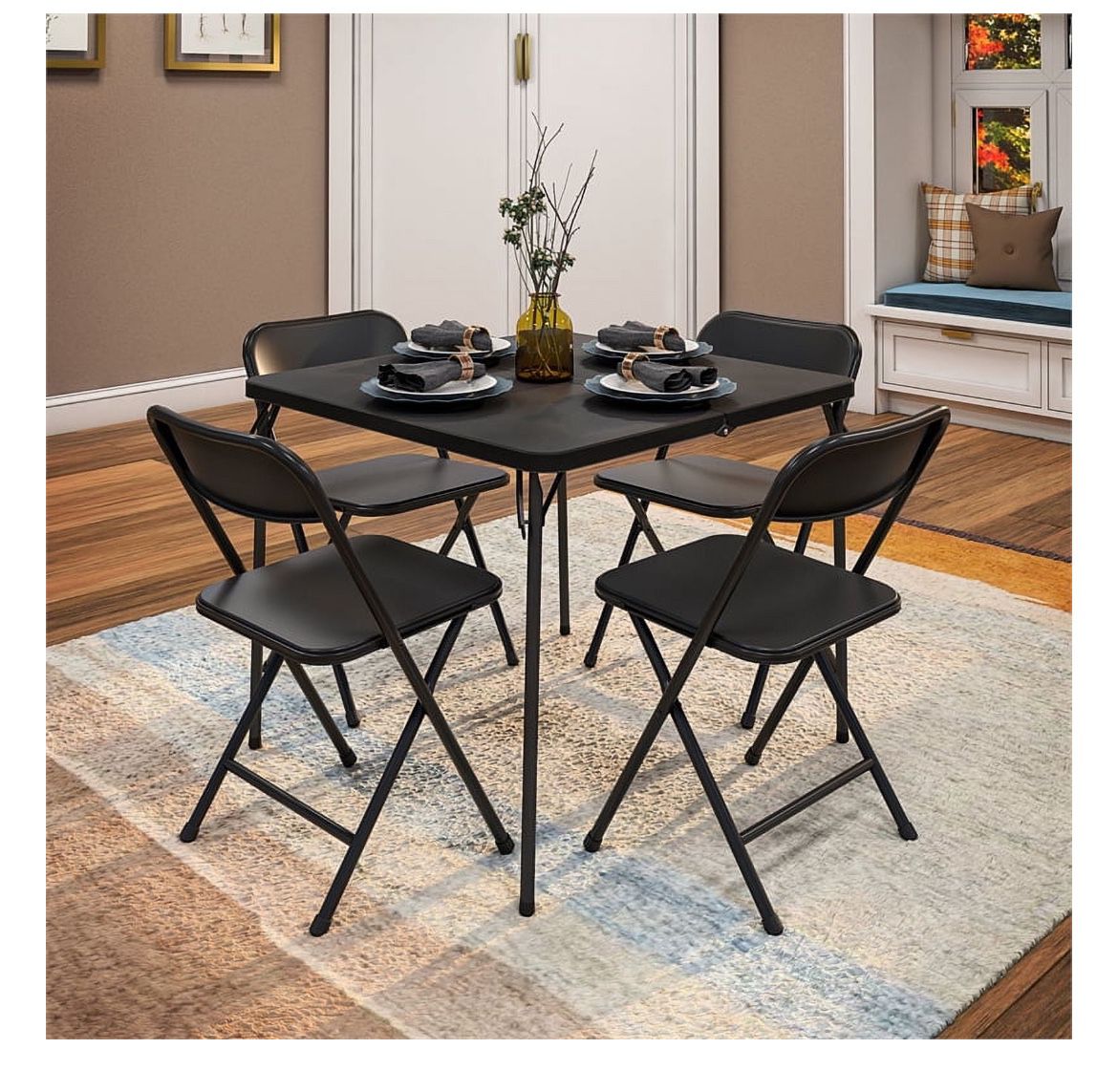 COSCO 5-Piece Solid Resin Folding Table & Chair Dining Set, Black, Indoor & Outdoor, Perfect for Everyday Use, Hosting, Game Night, or Holiday Celebra