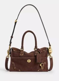 NWT COACH Rhyder Satchel Bag 24 Dark Chocolate Suede CFN70