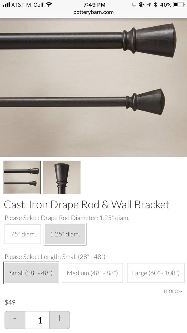 Brand New In Box Pottery Barn Cast Iron Drape Rod And Wall Bracket