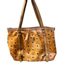 MCM cognac two way zipt tote, made in Korea