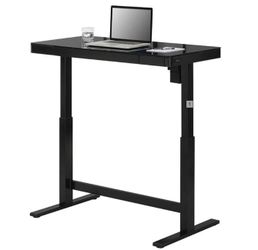 1334060 Tresanti Adjustable Height Sit and Stand Glass Top Black Desk Bedroom Office Home Work Space Furniture