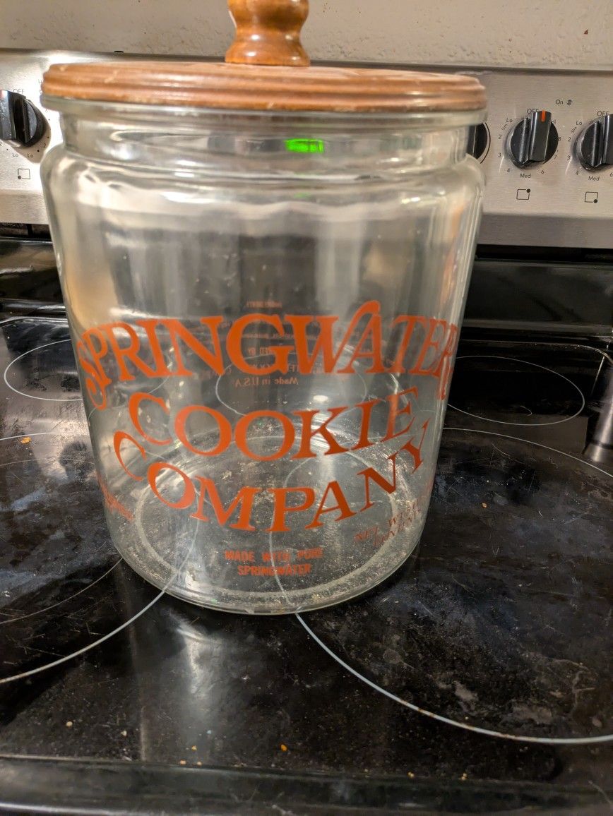 Springwater Cookie Company Cookie Jar Large Vintage Glass Jar