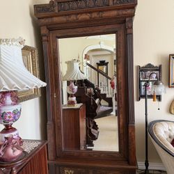 Gorgeous Antique Walnut Wardrobe With Beveled Mirror