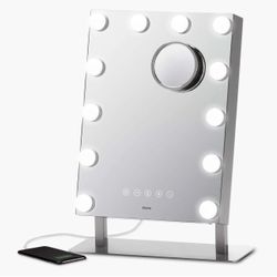 Vanity Mirror with Lights, Luxury Hollywood Mirror Includes Bluetooth Speaker, USB Charging, and Magnifying Mirror 