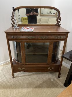 Antique Tiger Oak Curio