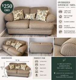 Oversized Loveseat Sofa – Beige/Taupe