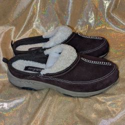 Easy Spirit Estravelwind  Slip On Clogs Mules Brown Suede Leather Sherpa