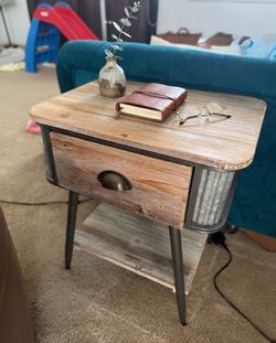 Industrial-Rustic Wood & Metal Nightstand / Side Table