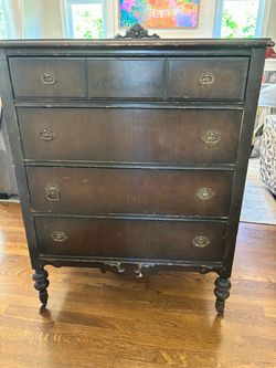 Antique Black Wood Dresser with Brass Hardware