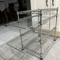 VTG Metal Shelving Unit 2 Pull-Out Drawers Utility Silver 17.6" L 11.6" W 18" $30 Price Firm 