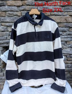 The North Face Shirt Men 2XL Navy & White Striped Long Sleeve Rugby Preppy