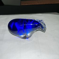 Vintage Polar Bear Hand Blown Murano Style Clear And Blue