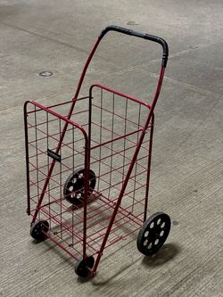 Folding Shopping 4 Wheels Utility Shopping Cart Size 18”L x 26” W x 21” H Easy For Storage Fold Flat  Condition Like New