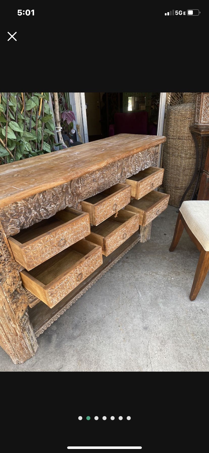 Tv Console Side Table  With Six Drawers Solid Carved, Wood Detailed, Amazing Work