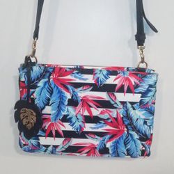 Cute Tommy Bahama Siesta Keys Blue & Pink Coastal Cactus Crossbody Bag With Adjustable Leather Strap