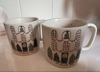 Two small mug set Christmas cottage by Anthropologie