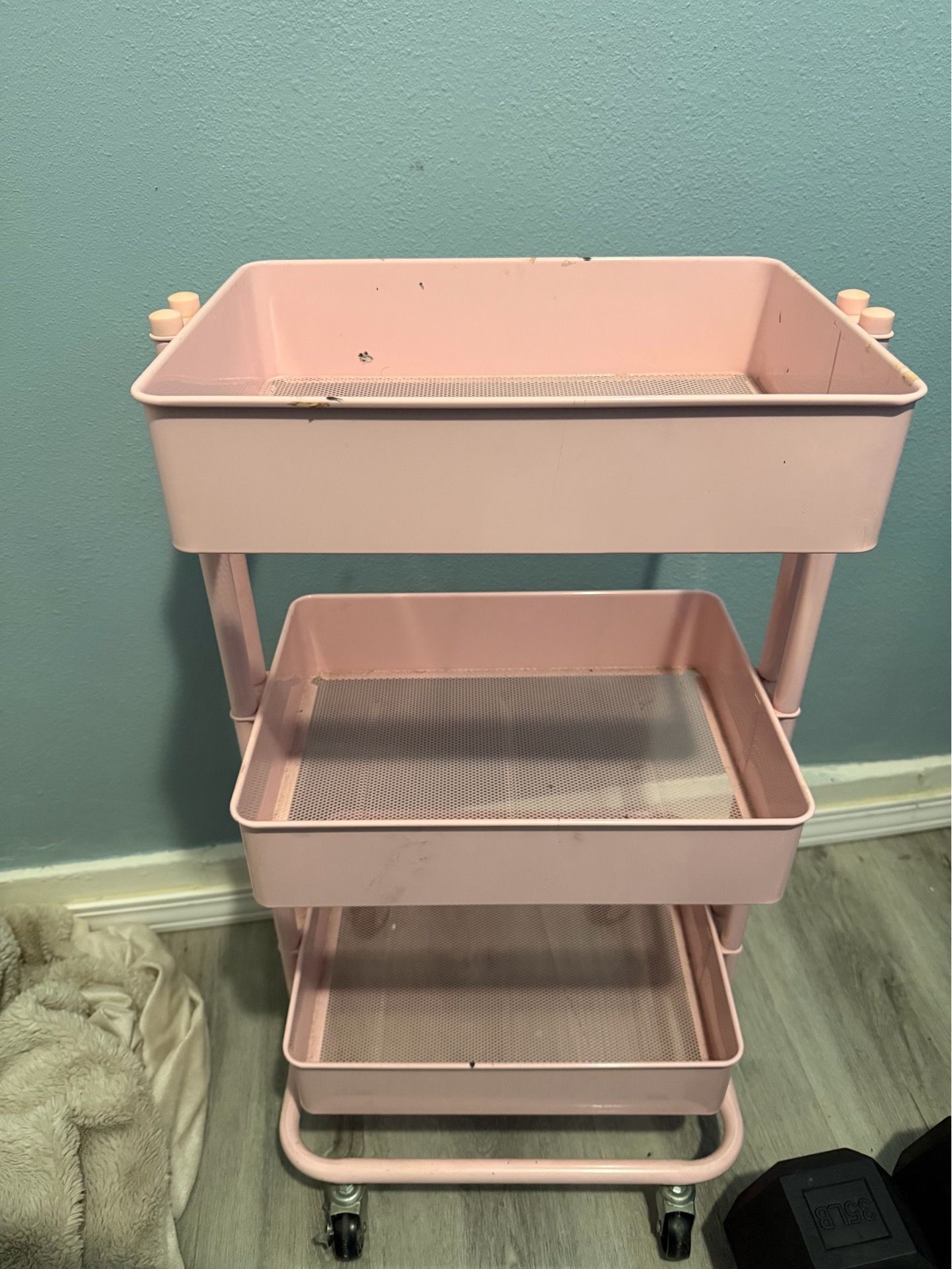 3 Tier Metal Rolling Cart -Pink