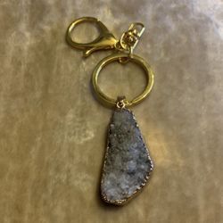 Druzy Agate Pendant Gold Keychain 