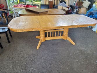 8 foot Long Dining Table/Oak/ Solid Wood/Double Leaf/Rustic/Country/Farmhouse /Set up/Fits 8 to 10 Chairs/Smallest is 5 foot