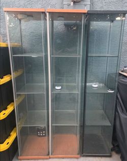 Glass Display Cabinets with Shelves – Set of 3