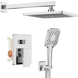 Shower System, Shower Faucets Sets Complete for Bathroom with High Pressure 10" Rain Shower and Handheld Shower, 2 Way Shower Valve Kit, Chrome