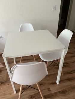 Ikea white table and 3 chairs