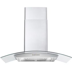 New Open box 36" Stainless Steel Wall Mount Range Hood with Push Button Controls and Glass Canopy