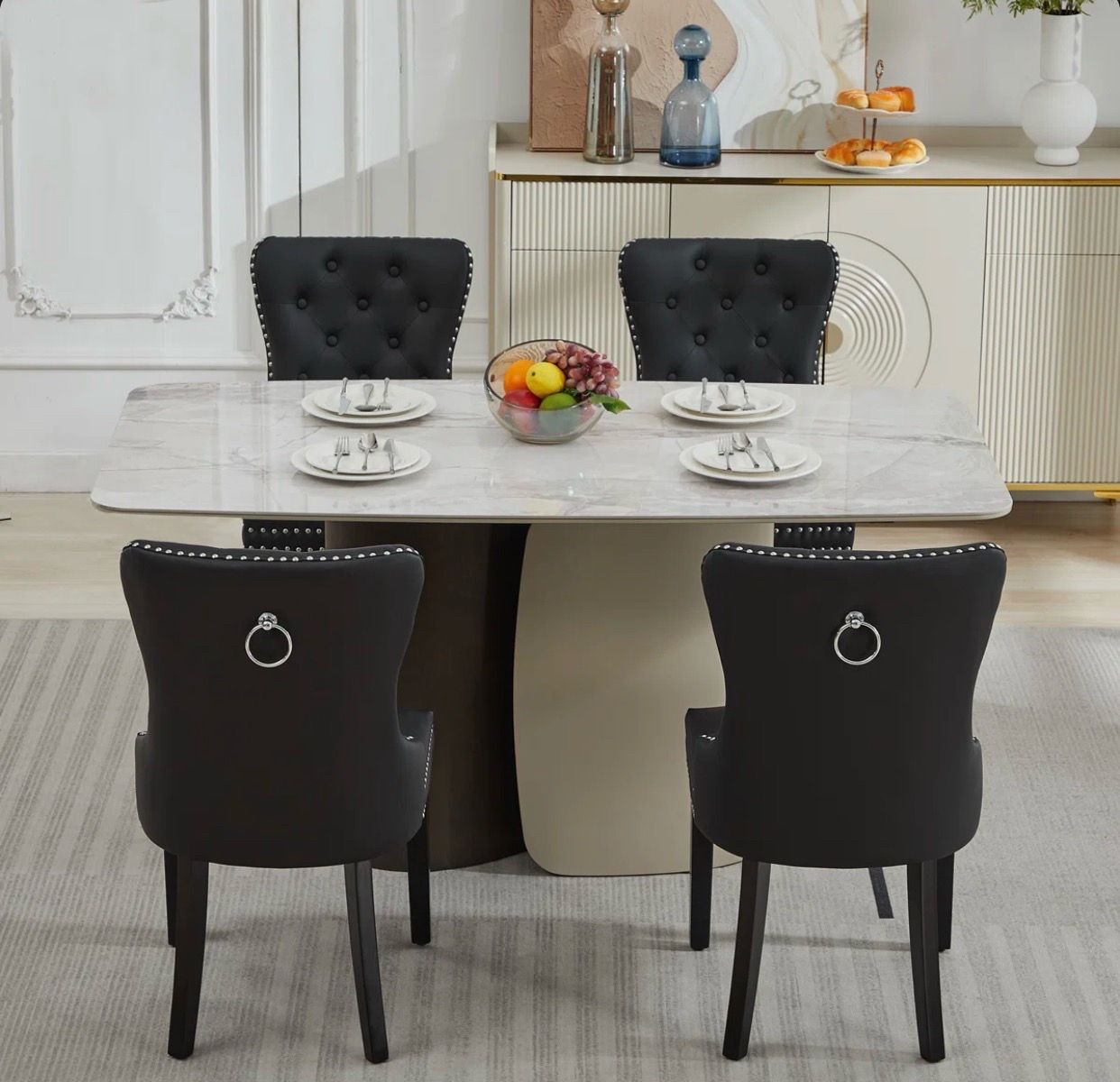 Tufted Upholstered Leather Dining Parsons Chairs (Set of 4)